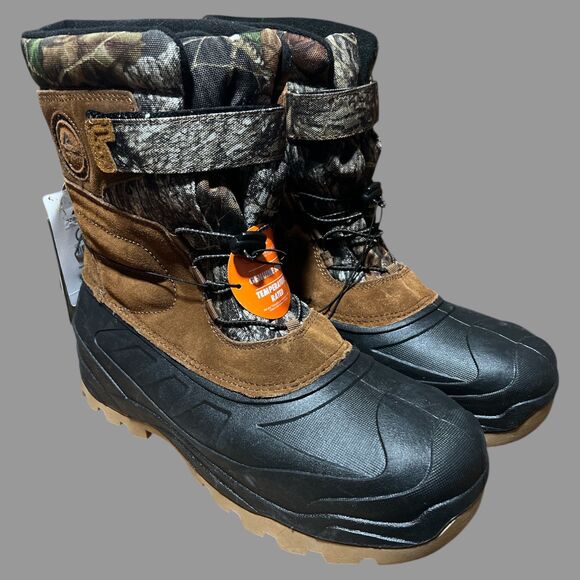 Ozark Trail Men’s Size 13 Snow Boots Mossy Oak Camo Brown Suede Waterproof - Picture 1 of 10